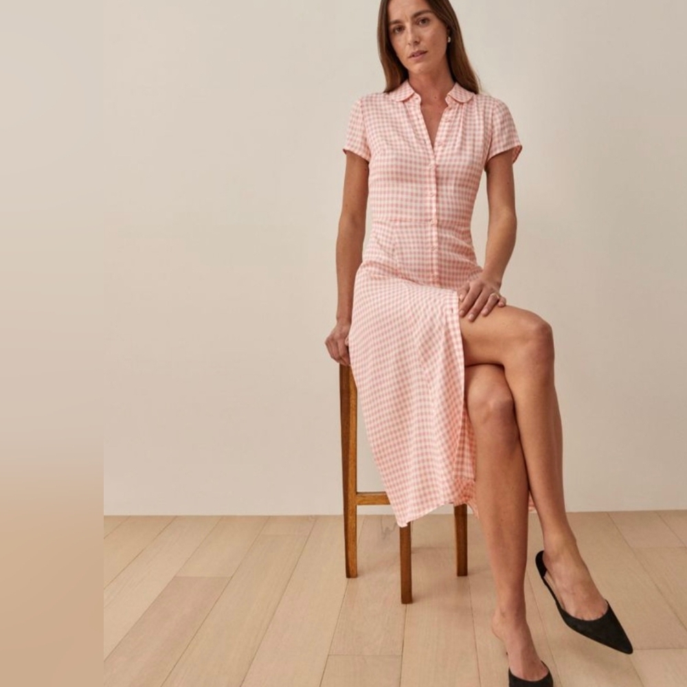 Reformation Wilma gingham dress in blush Pink size 4 NWT - Picture 2 of 10